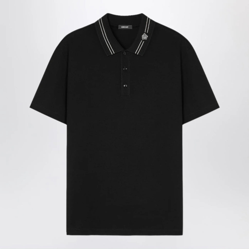 Versace Black polo shirt with Medusa embroidery