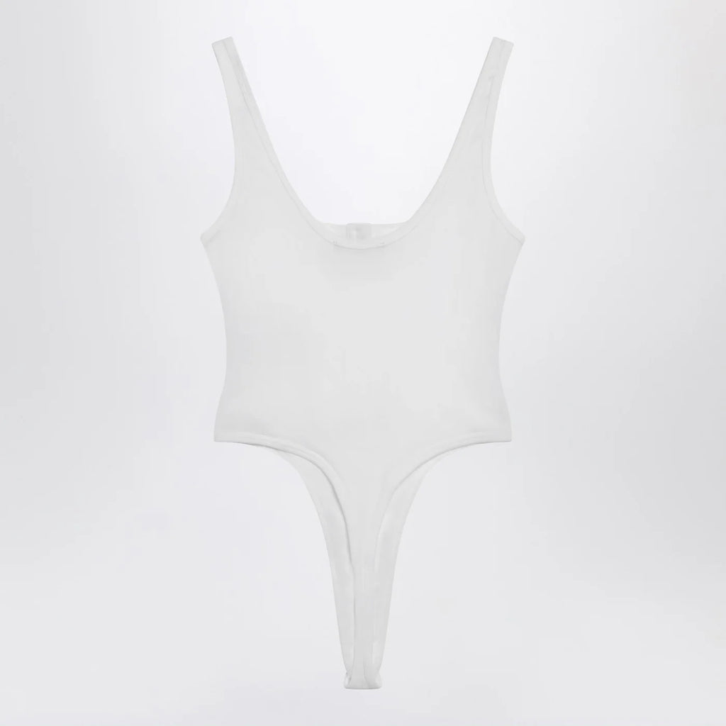 Versace White high-cut bodysuit with embroidered logo