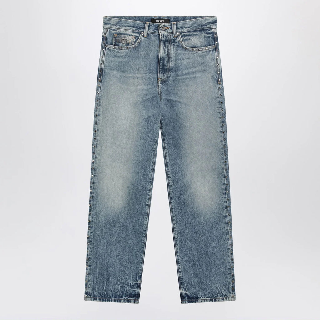 Versace Blue washed-effect jeans with small studs