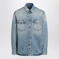 Versace Light blue stone-washed denim shirt with studs