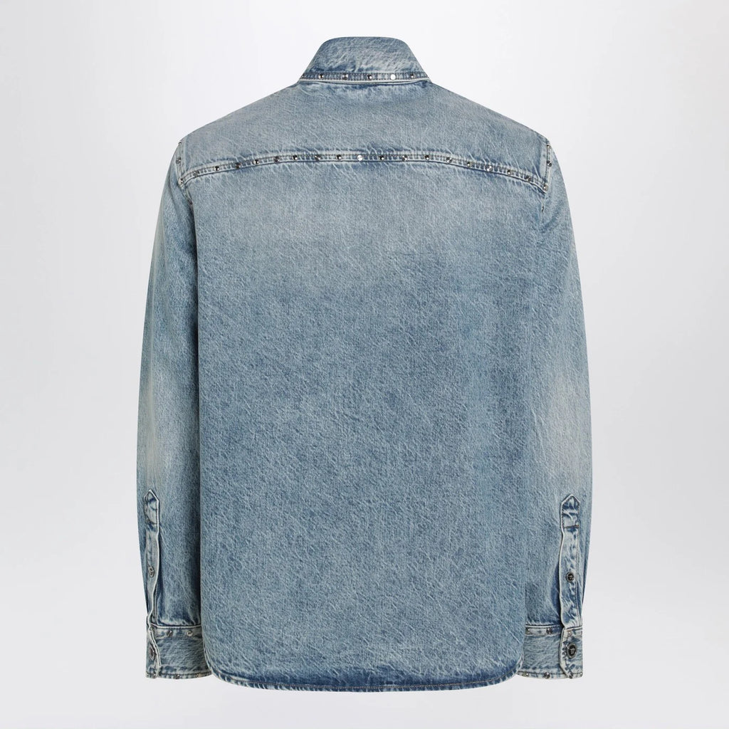 Versace Light blue stone-washed denim shirt with studs