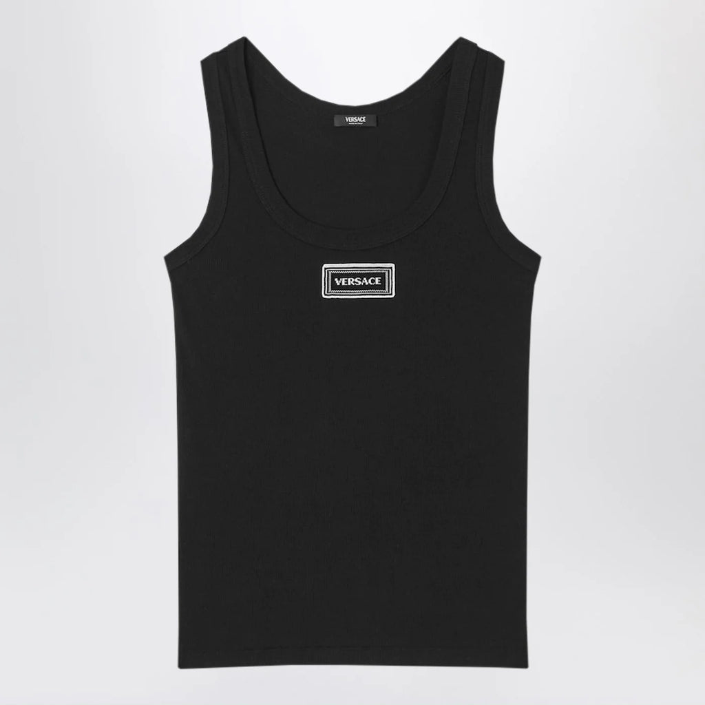 Versace Black stretch ribbed cotton tank top