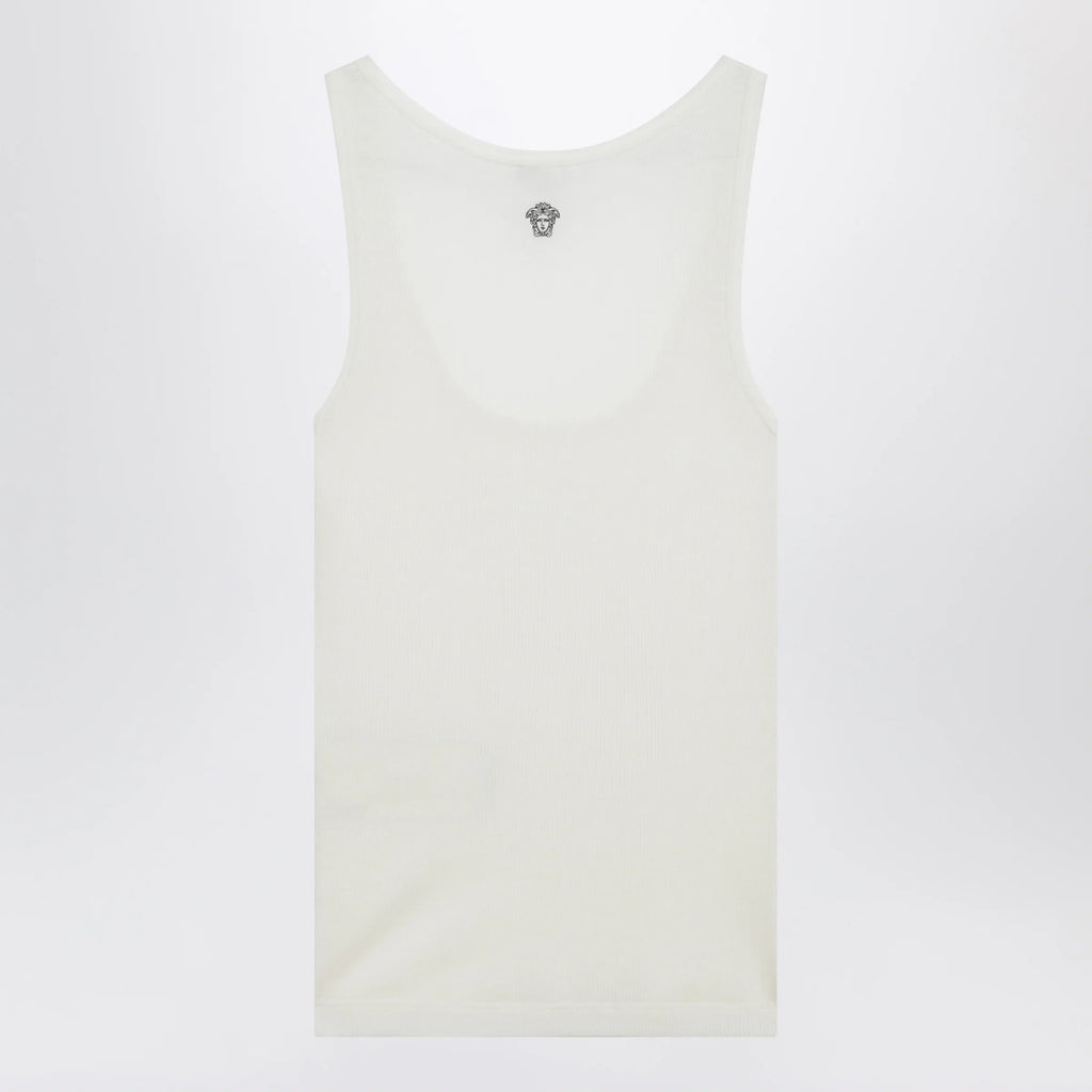 Versace Cream wool tank top with logo embroidery