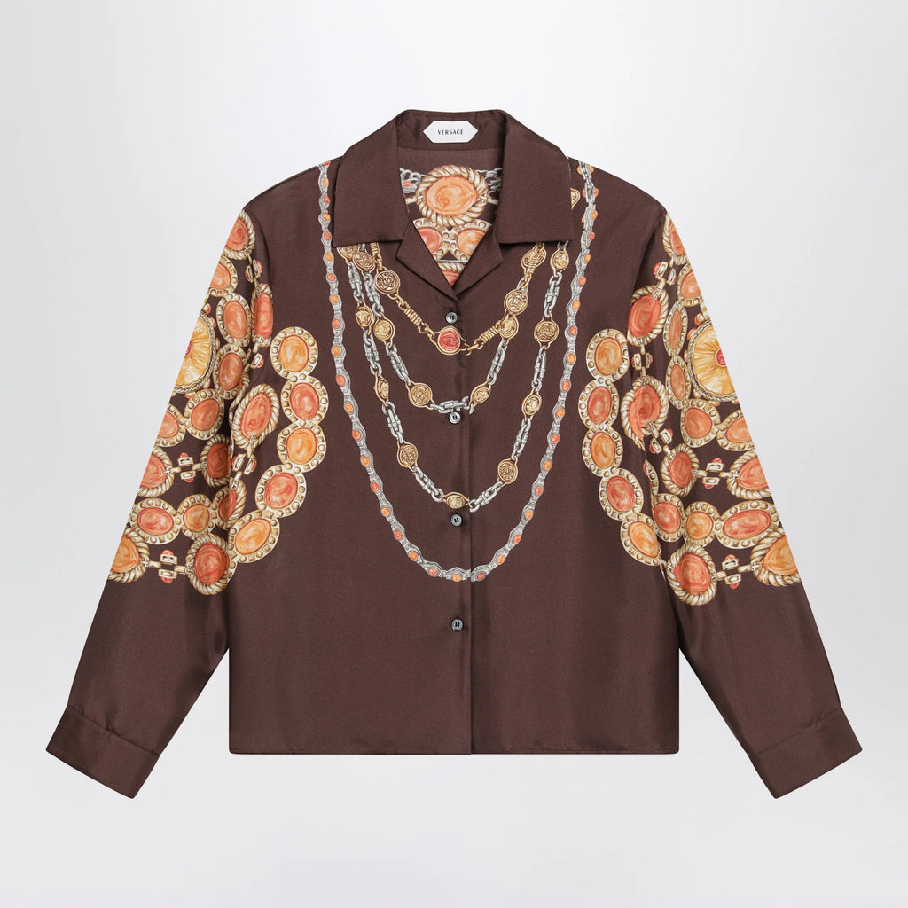 Versace Brown printed silk twill shirt