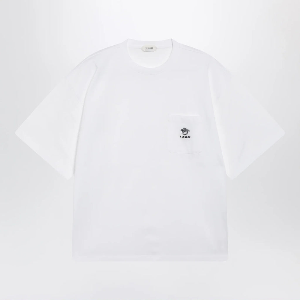 Versace White cotton jersey T-shirt with Medusa embroidery