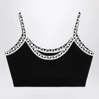Versace Black viscose-blend cropped top with jacquard details