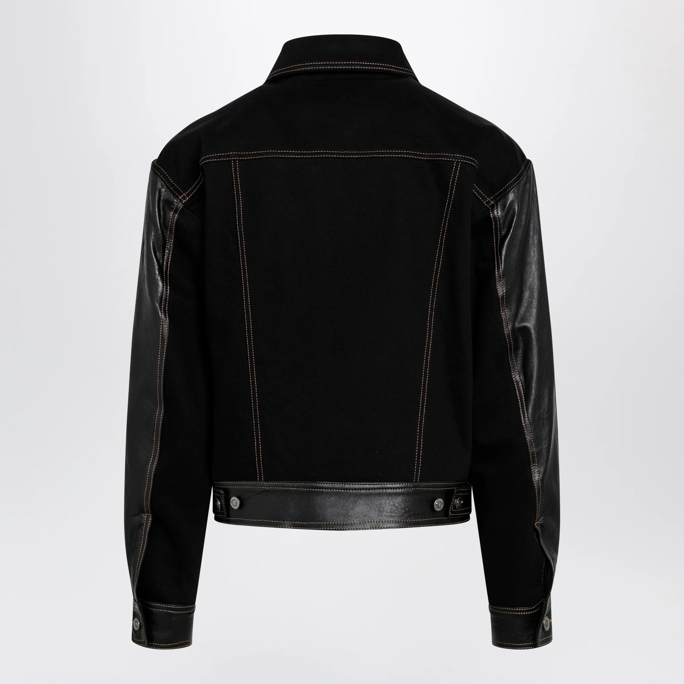 Versace Black Denim and Leather Bomber Jacket