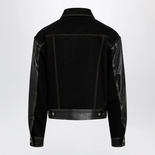 Versace Black Denim and Leather Bomber Jacket