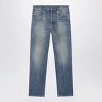 Versace Distressed Straight-Leg Jeans in Blue Denim