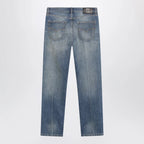 Versace Distressed Straight-Leg Jeans in Blue Denim