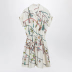 Versace Printed silk twill mini shirt dress in ivory