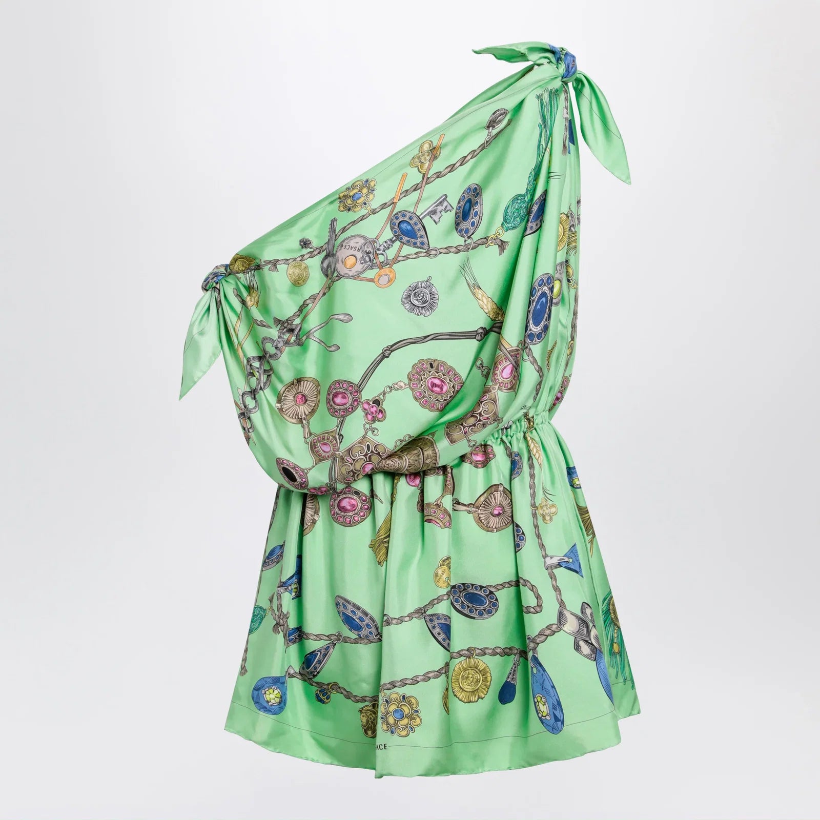 Versace Green printed silk twill mini dress