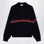 Versace Navy blue cotton knit polo shirt with embroidered logo