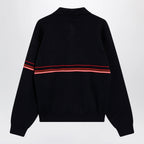 Versace Navy blue cotton knit polo shirt with embroidered logo