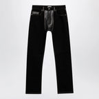 Versace Straight-leg denim and leather jeans in black