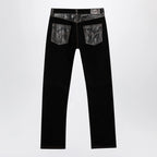 Versace Straight-leg denim and leather jeans in black
