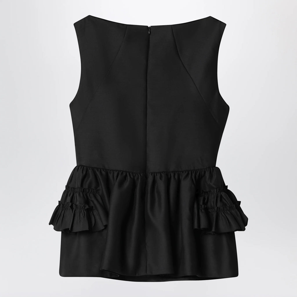 Dries Van Noten Black wool and silk ruffled top