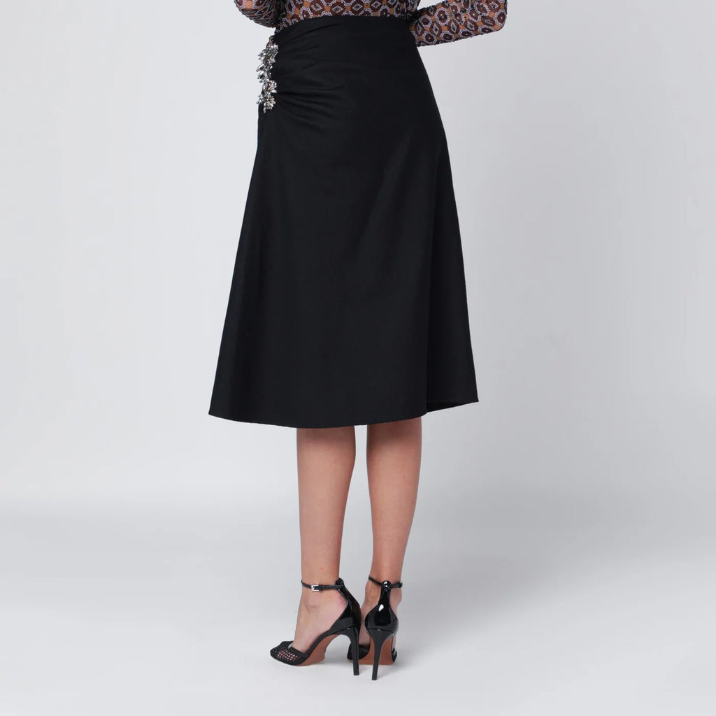 Dries Van Noten Navy blue draped skirt with brooch