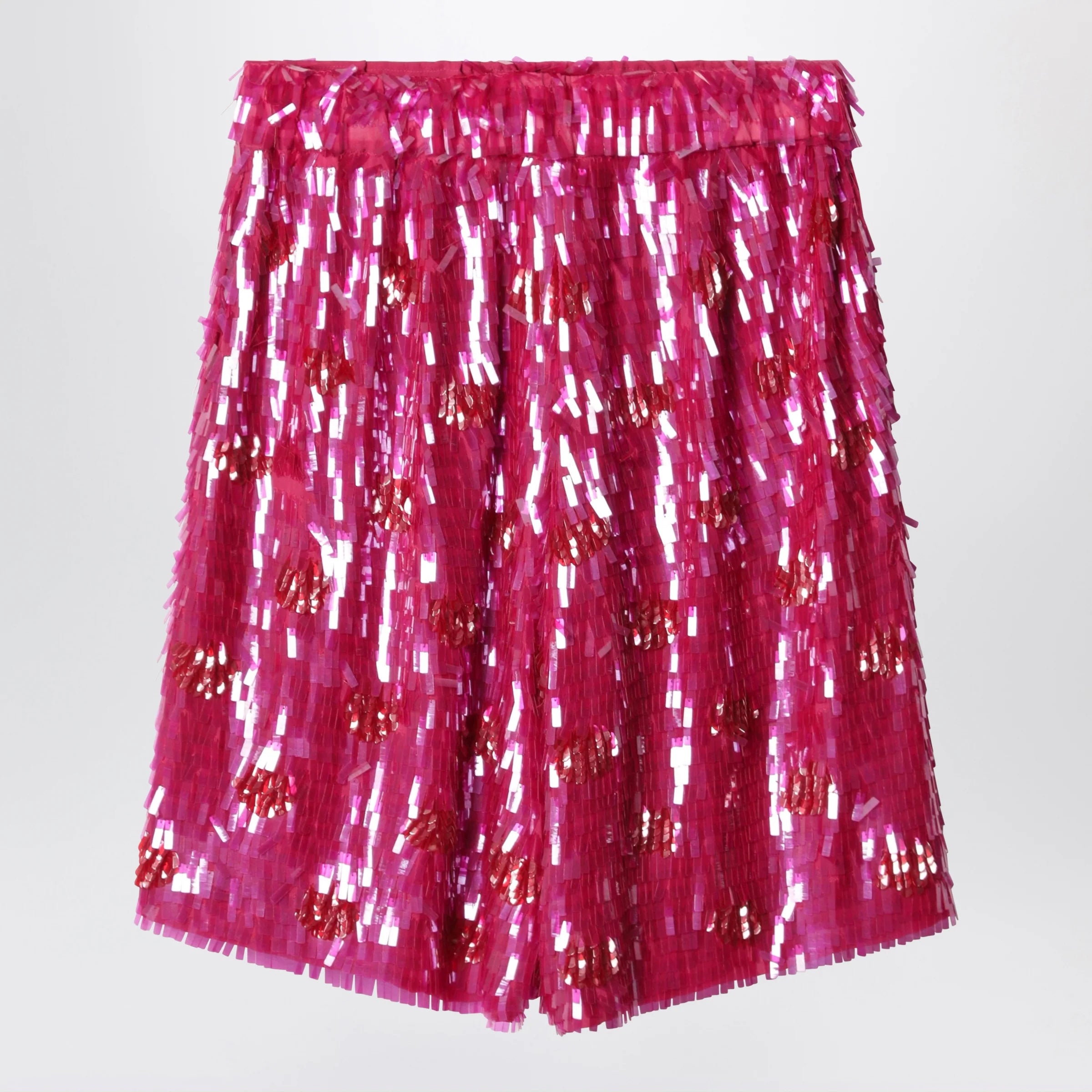 Dries Van Noten Fuchsia silk bermuda shorts with sequins