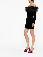 Alessandra Rich Feather detail velvet short dress