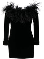 Alessandra Rich Feather detail velvet short dress