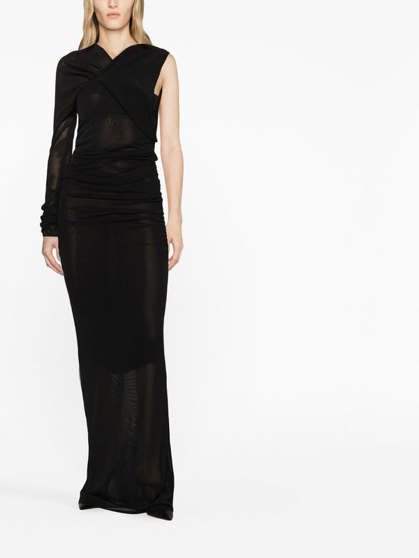 Saint Laurent semi-sheer one-sleeve long dress