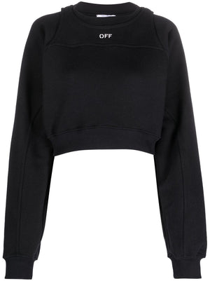 Off White Printed Crop Sweatshirt