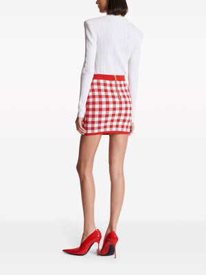 Balmain Gingham fine-knit miniskirt
