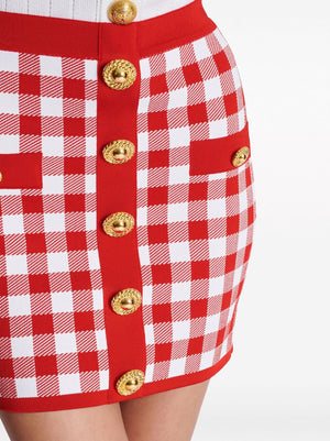 Balmain Gingham fine-knit miniskirt