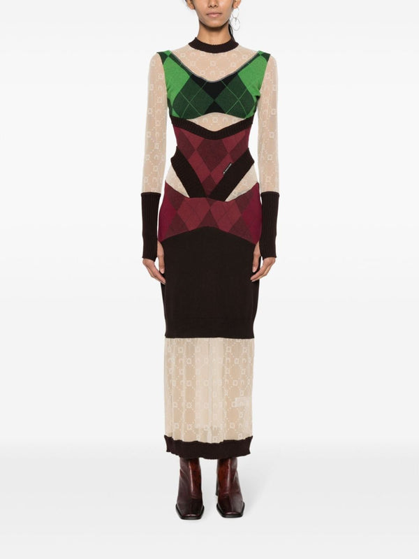 Marine Serre Regenerated lozenge-knit midi dress