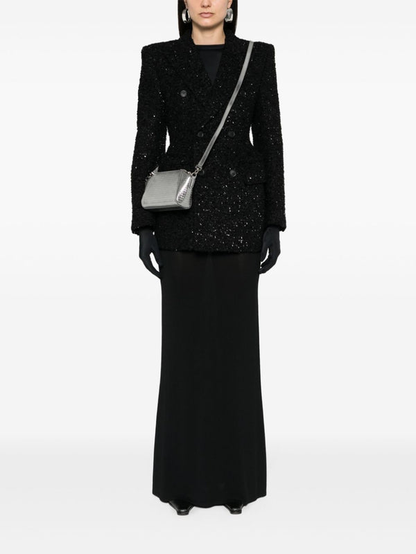 Balenciaga Hourglass tweed-texture padded-shoulder wool-blend blazer