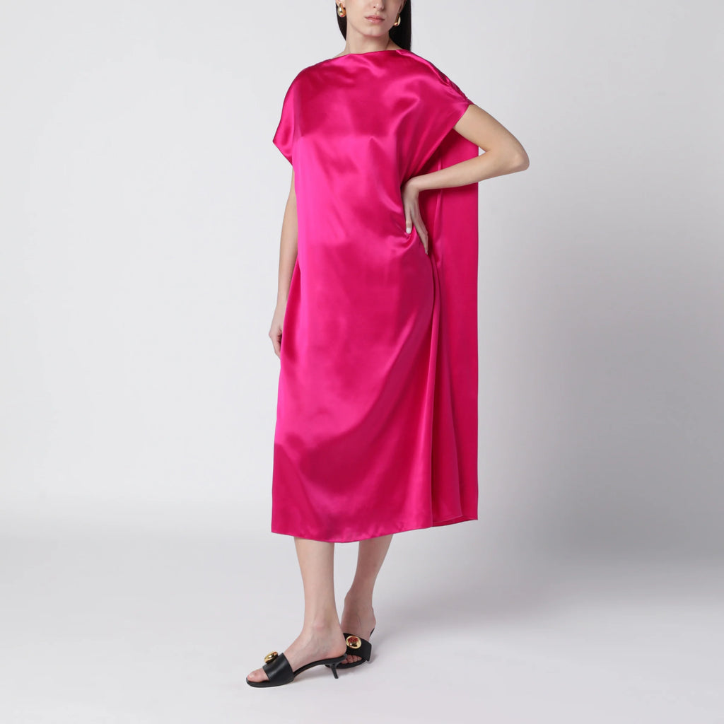 Dries Van Noten Fuchsia silk satin midi dress
