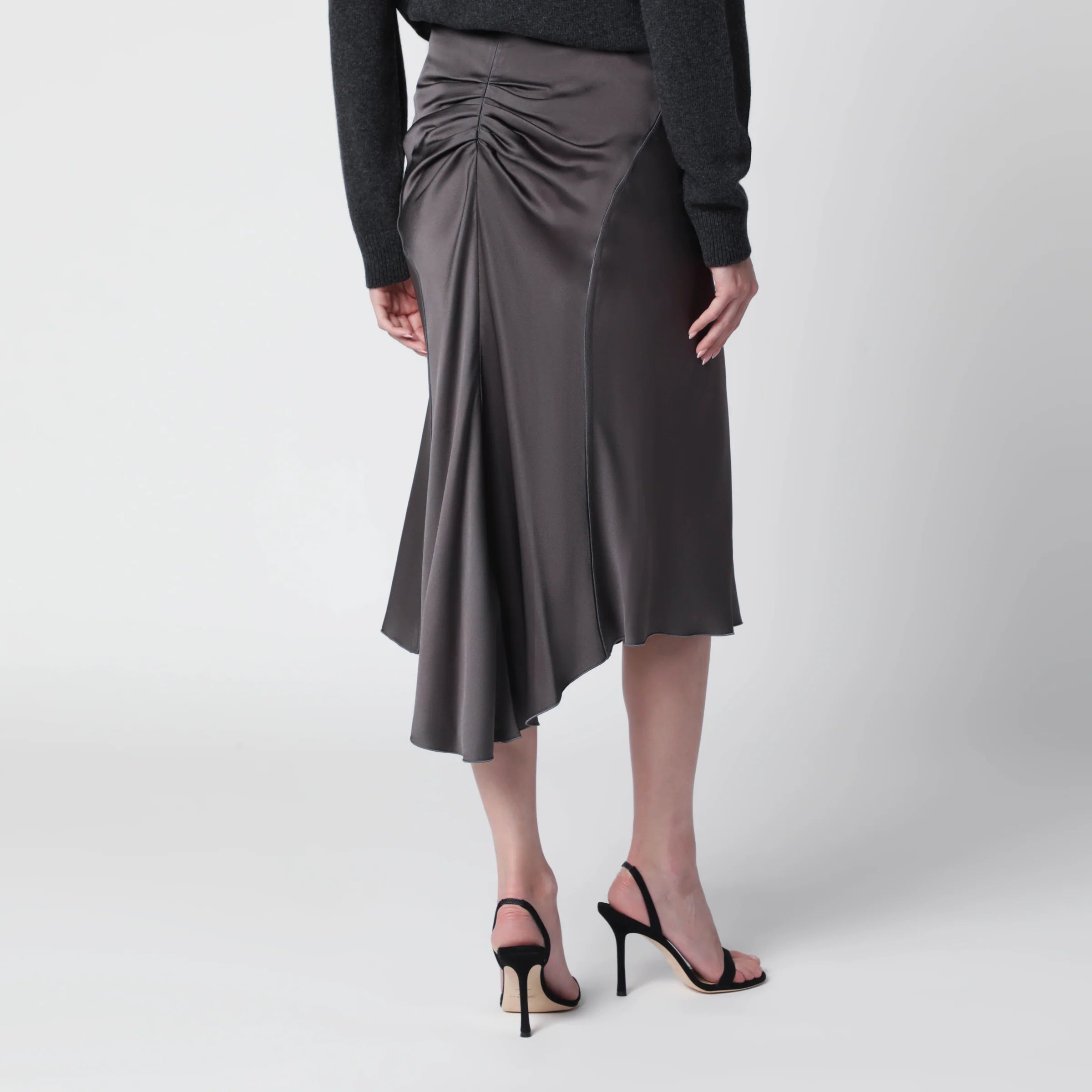 Victoria Beckham Bela midi skirt in mineral grey crêpe satin