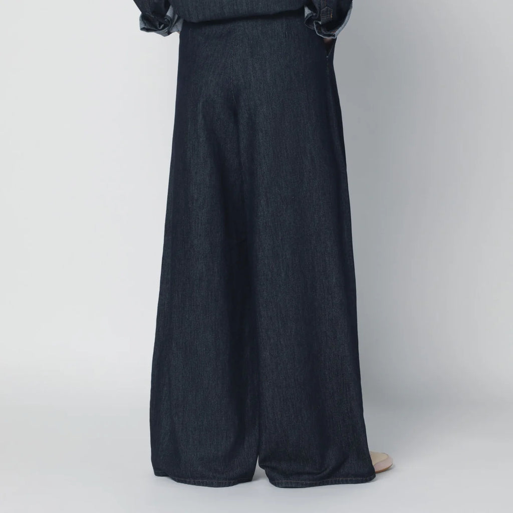 Dries Van Noten Indigo denim wide-leg trousers with pleats