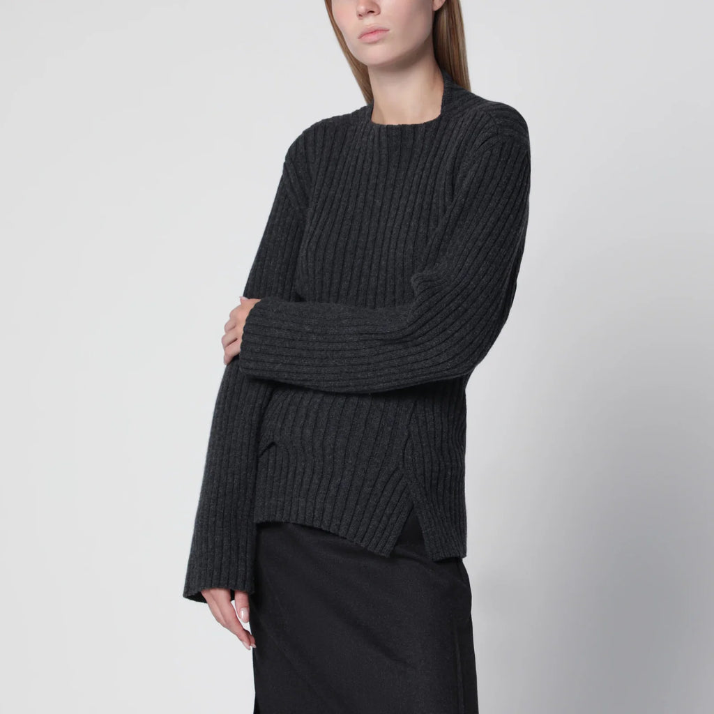 Victoria Beckham Ribbed Sweater in Burgundy Wool and Cashmere