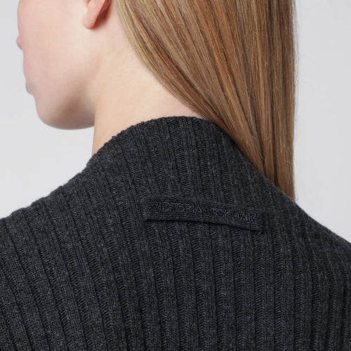 Victoria Beckham Ribbed Sweater in Burgundy Wool and Cashmere
