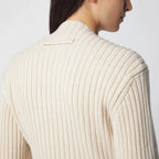 Victoria Beckham Ribbed Sweater in Beige Wool and Cashmere