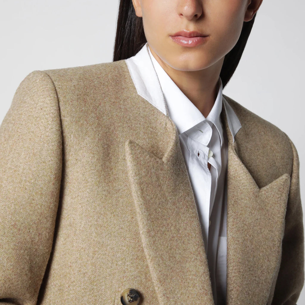 Victoria Beckham Beatrice Double-Breasted Jacket in Camel Wool