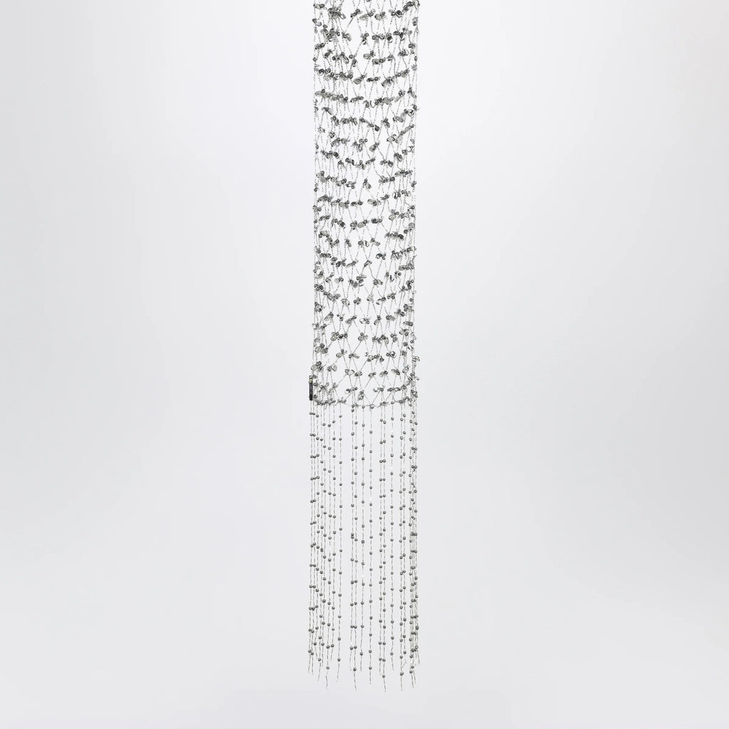 Dries Van Noten Silver beaded scarf with fringes