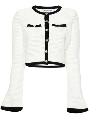 Self-Portrait Pointelle-knit cropped cardigan