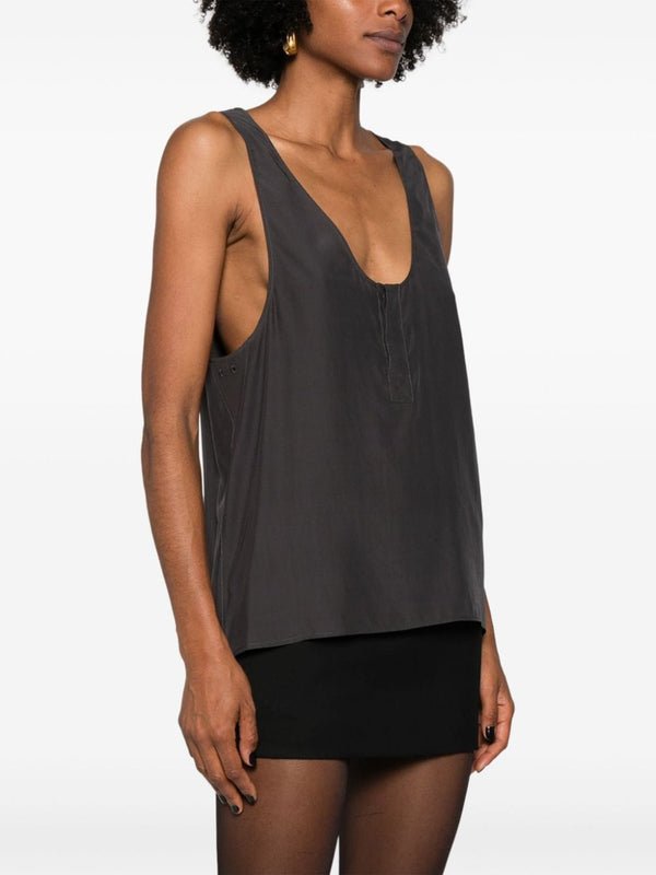 Saint Laurent Henley-neck silk tank top