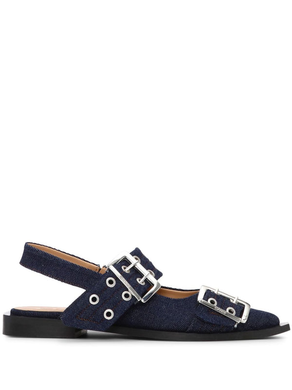 Ganni Denim Feminine Buckle Ballerinas