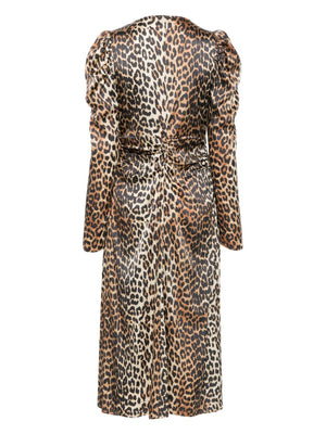 Ganni leopard-print Ruched Midi Dress