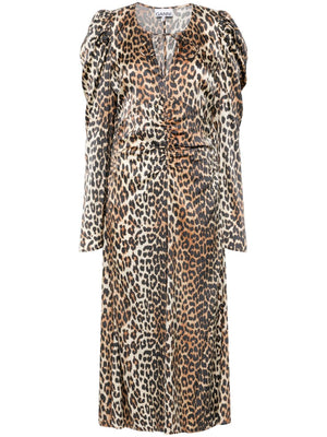 Ganni leopard-print Ruched Midi Dress