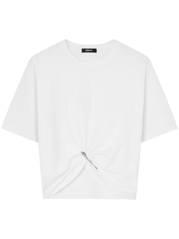 Versace logo-embroidered T-shirt in white