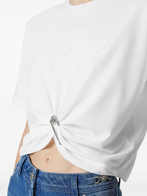 Versace logo-embroidered T-shirt in white