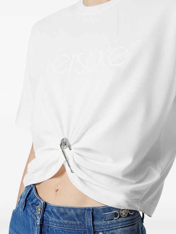 Versace logo-embroidered T-shirt in white