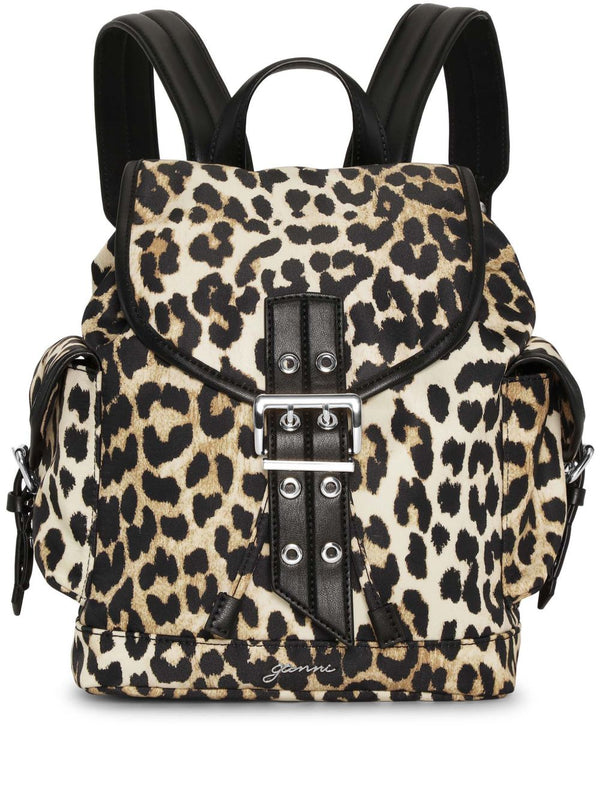 Ganni Leopard Small Nylon Bucky Backpack