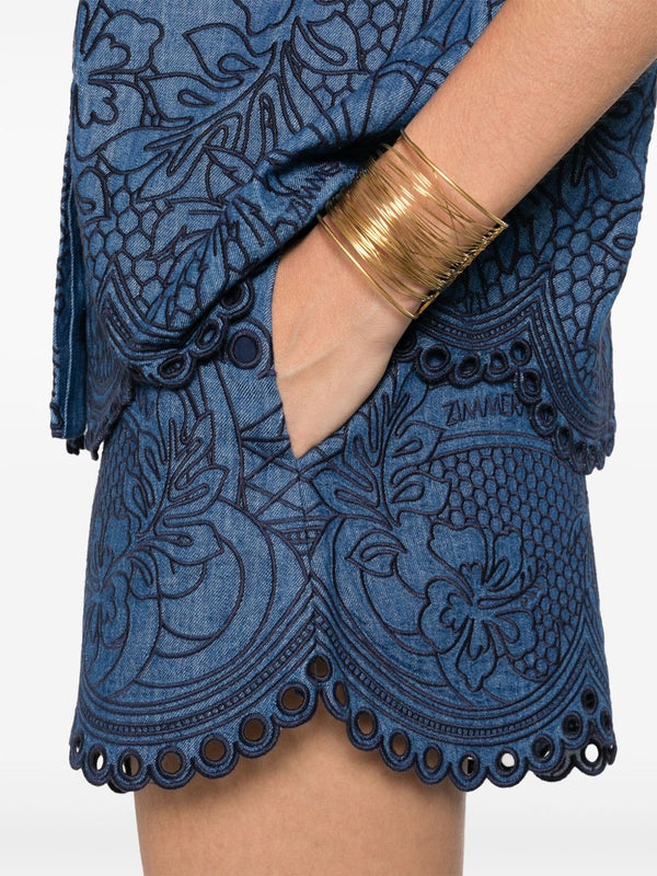 Zimmermann Coco embroidered denim shorts