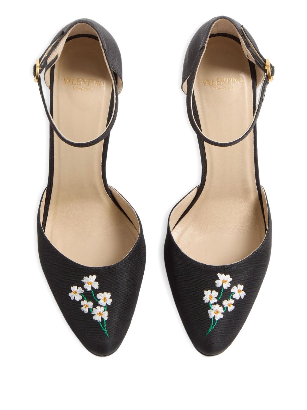 Valentino Garavani Hi Dolly Pumps In Fabric With Floral Embroidery 105mm